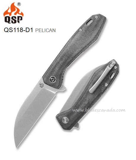 QSP Pelican Flipper Folding Knife, CPM S35VN SW, Micarta Black, QS118-D1